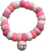 leconpet Pom Pom Dog Collar Elastic Cat Collar Decorative Plush Ball Puppy Necklace Eye-catching Pom Pom Pet Collar Necklace with Bell for Taking Photos, Walking, Outdoor Sports (Pink, L)