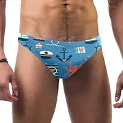 [VBFOFBV] Men's Printed Jammer Swimsuit Swim Shorts, Cartoon Ocean Anchor Sailboat Octopus Lovely