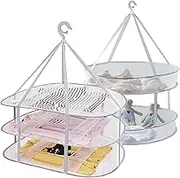 Caliee 2Pcs Foldable Sweater Drying Rack Large Hanging Mesh Drying Rack Windproof Flat Drying Rack Clothing 2Tier+3Tier