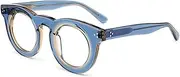[krlanhx] Retro Round Gradient Glasses – Light Blue/Brown Acetate Frame, Unisex Clear Lens Eyewear, Light Blue