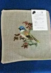 Preworked Blue BIRD Needlepoint Canvas Petit Point 8x8 Super Star Needlework 832