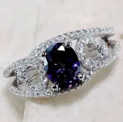 3CT Amethyst & Topaz 925 Solid Sterling Silver Ring Sz 7 UB4-1