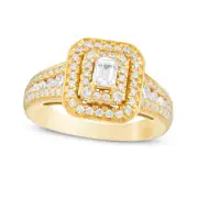 1.0 CT. T.W. Emerald-Cut Natural Diamond Double Frame Antique Vintage-Style Engagement Ring in Solid 14K Gold