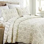 Cozy Line Home Fashions French Medallion 100% Cotton Bedding Quilt Set, Beige Ivory Rose Flower Reversible Coverlet Bedspread (Cream Eggnog, King - 3 Piece)