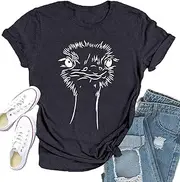[Qskall] Australia Shirt for Women Aussie Emu Print T-Shirts Australian Native Bird Tee Top