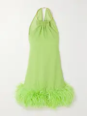 [Cult Gaia] Cult Gaia - Reeves Feather-trimmed Embellished Crepe Mini Dress - Green - small small Green
