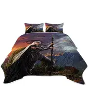 Fantasy Art Burning Valley and Dragon Girl Warrior Coverlet