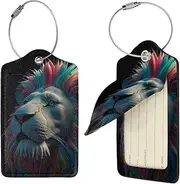 [STVYUKL] Abstract 3D Art Lion Luggage Tags 4 Pcs for Suitcase Waterproof Leather Suitcase Tags Privacy Cover Name Id Label and Metal Loop Baggage Tags for Women Men Travel