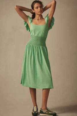 ANTHROPOLOGIE Nation LTD Brittini Smocked-Waist Midi Dress size S green color