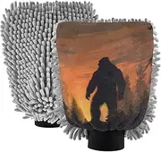 XYMZR Sasquatch Sunset Black Tree Absorbent Microfiber Car Wash Mitt, Funny Cute Anime Scratch Free for Cars Cleaning, Home Cleaning Mitts, 2 Pack, 10.24” L x 7.09” W