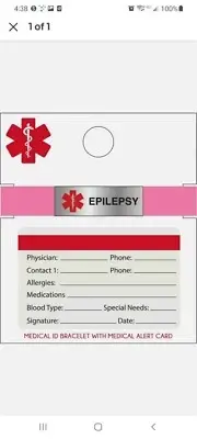 EPILEPSY Medical ID bracelet with Medical Alert Card Pink Adjustable (T15)