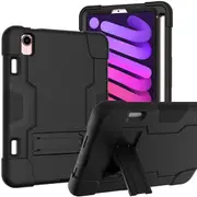 For Apple iPad Mini 7 8.3" 2024 /Mini 6 6th Gen 8.3 inch 2021 Hybrid Fancy Shockproof Heavy Duty Kickstand Case Cover (Black)