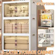 3 Tier Folding Storage Cabinet Shelf with Doors and Wheels for Home Office Dorm