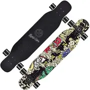 Sports Longboard Skateboard, 47" 7-Layer Maple Super Light Double-tilt Chinese Style All Evils Retreat Pattern Brush Street Dance Board Beginner Adult Girl Professional Skateboard