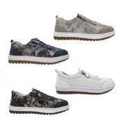 Bay Lane Glamper Ladies Shoes Casual Flats Metallic Print Zip Side Elastic Lace