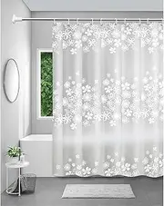 BERYART Extra Long Printed Shower Curtain, Waterproof Polyester Fabric Bathroom Curtains, 72x72 inch with Hooks Shower Curtains for Bathroom - White Flower