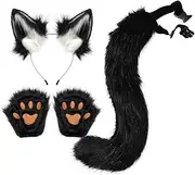 Furry Fox Tail Ear Gloves Headband Set Halloween Costume