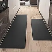Color&Geometry Kitchen Rugs, Kitchen Rug Set 2 Piece Kitchen Runner Rug Kitchen Floor Mat, Cushioned Anti Fatigue Kitchen Mat Non Skid Waterproof Comfort Standing Kitchen Rug, 17"x29"+17"x59", Black