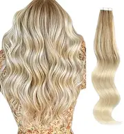 AmazingBeauty Sunlights Balayage Hair Extensions Tape ins, Invisible Double Sided Real Remy Human Hair Skin Weft, 50g/20pcs, Platinum Ash blonde with Ash Brown B8-60, 18 Inch