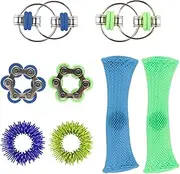 Tabanzhe 8PCS Decompression Fidget Sensory Six Roller Chain Infinite Flip Key Ring Set,Acupressure Stress Reducer Set,Anxiety Stress Relief for ADHD ADD Autism Adults Children Teens(Blue,Green)