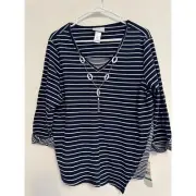 NWT Alfred Dunner Newport Shirt & Necklace Nautical Petite Large PL