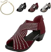 [Generic] Glowstep Orthopedic Low Heel Cut-Out Sandals, Glow Step Comfortable Orthotic Sandals, Rhinestone Open Toe Dress Shoes