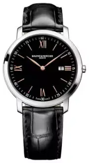 Baume & Mercier Classima Black Dial Black Leather Date Quartz Men Watch MOA10127
