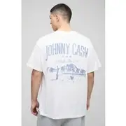 Mens White Oversized Johnny Cash Walk The Line Western License T-Shirt