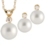 Splendid Pearls 14K 0.15 ct. tw. Diamond Jewelry Set