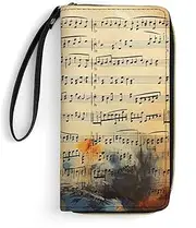 [BFGWK] Large Wallet Novelty Vintage Music Note Printing Long Wallet With Zipper Leather Wallet Suitable For Both Men And Women, style, 19.7x10.5cm, Style, 19.7x10.5cm, 现代