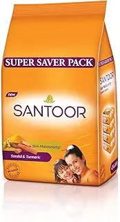 Santoor Sandal & Turmeric Soap for Total Skin Care, 100g (Pack of 4, Super Saver Pack)