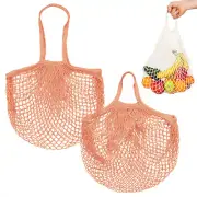 2-Pack Reusable Mesh Net String Grocery Bags [Pink Brown,Long&Short Handle]