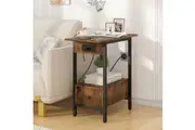 Advwin Side Table Bedside Table Sofa End Table Night Stand with Drawer and Charging Station 60*30*60cm Walnut