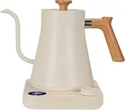 Electric Gooseneck Kettle 0.9L with LCD Display, 304 Stainless Steel Pour-Over Coffee & Tea Hot Water Boiler, Automatic Temperature Control, 1200W Quick Heating Tea Pot (White)