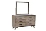 Dresser with 6 Storage Drawers in Solid Acacia With Mirror in Silver Brush Colour