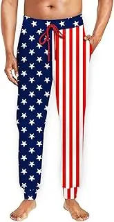 [Deerose] Mens 4th of July Pajama Pants American Flag Drawstring Jogger Pants with Pockets