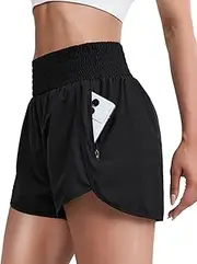 [Dugsoy] Women's Quick-Dry Running Shorts Athletic High Waisted Shorts for Women with Zipper Pockets Elastic Shorts
