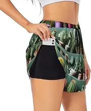 [GaxfjRu] Many Cactus Art Print Women's Running Shorts High Waisted Running Shorts Pocket Sporty Gym Elastic Short