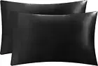Satin Pillowcase for Hair and Skin, Black Standard Size Pillowcase Set of 2 - Si