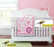 New Baby Girls 3 Pieces Happy Bird Cotton Nursery Crib Bedding Cot Set