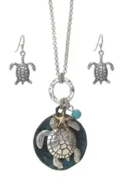 Turtle Starfish Bead Pendant long necklace earring set Sea Life Jewelry Set