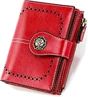 [VKEID] Women's Wallets Leather Wallet Women's Small Coin Purse Women's Wallet Women's Short Zipper Pocket Purse Wallets (Color : Red, Size : 10x3x12.5cm)