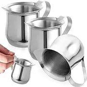 GANAZONO Milk Frother Cup 3Pcs Small Stainless Steel Milk Cup 3oz/90ml Milk Frothing Pitcher Espresso Coffee Milk Jug for Cappuccino Espresso Cups Latte Art Pitcher