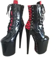 [denova's] Women's Patent Very High Heel Lace Up Big Size Platform Pole Dancing Ankle Boot with Zipper