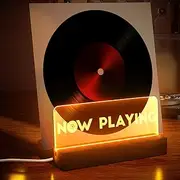 Lighting Now Playing Vinyl Record Stand, Wooden Rack with Acrylic Panel