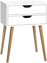 Kaveno Bedside Table Storage Nightstand Organiser Bed End Side Cabinet Small Narrow Desk for Bedroom, Living Room and Hallyway (White Long Legs 2 Drawers)