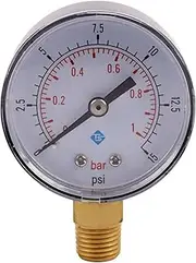 0-1bar 50mm Water Pressure Gauge Meter 1/4 inch NPT Thread Manometer -50-15psi