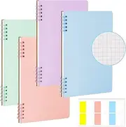 Graph Paper Notebooks Spiral Bound 4-Pack, A5 Grid Spiral Notebook, Bullet Journals Hardcover, Grid Paper 80 Sheets with 60 Sticky Tabs, Cute Journals Thick Page for Women Study Writing (Graph)