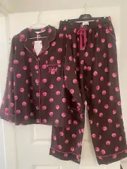 Peter Alexander Ladies Chocolate/Pink Spot Flannelette Pyjama Set Medium