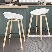 ALFORDSON 2pcs Wooden Bar Stools, Dining Kitchen Barstools Counter Dining Chair with Footrest 67cm Seat Height for Home Bar Dining Room, Wade White